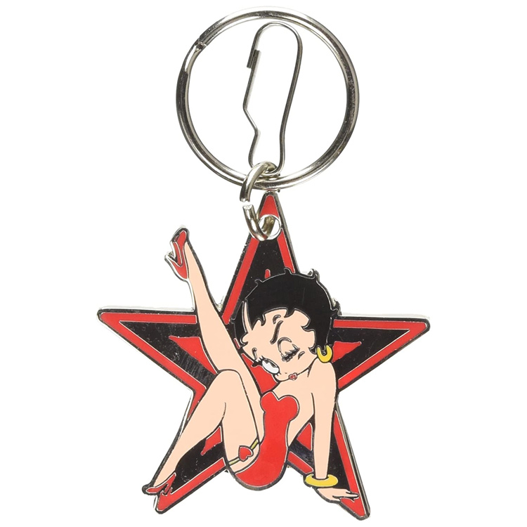 Custom Betty Boop Star Enamel Key Chain Red and Black